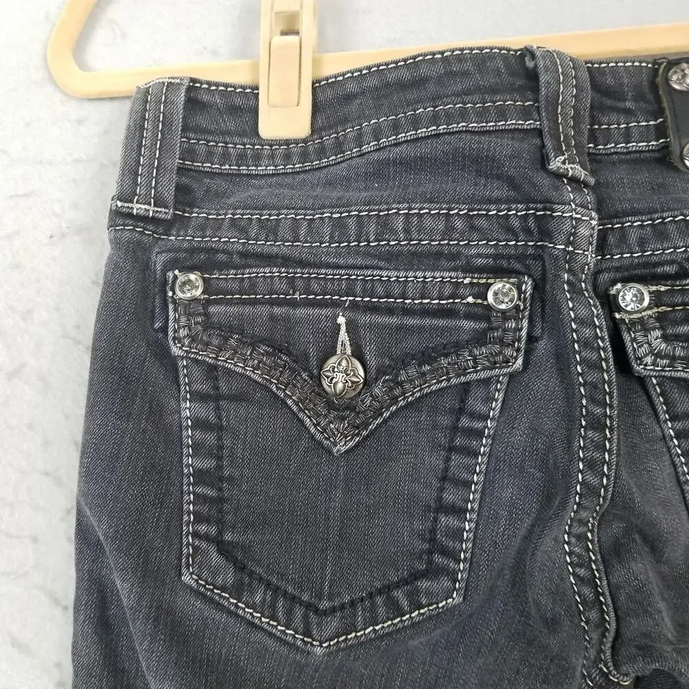 Miss‎ Me Jeans Womens 27 Skinny Black Embellished Pockets Stretch JS566052